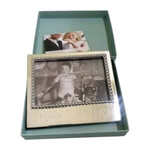 Mariposa Baby Happy 1st First Birthday Beaded Silver Tone Frame New Engraved